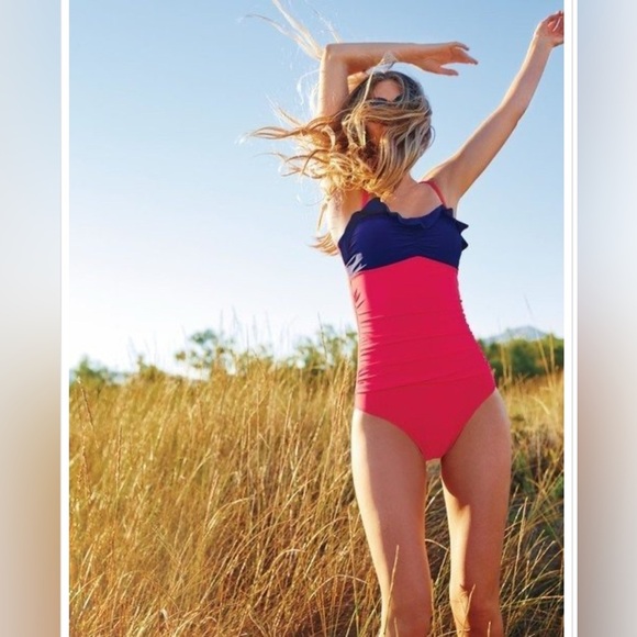 Boden Other - Boden Ruffle Bandeau One-Piece Swimsuit Size 10 Blue